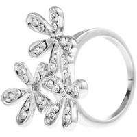 Rhodium Plated Ring W/ 3 Flower Bouquet Design & Crystals By Matashi (size 7) on sale Rhodium Plated Ring W/ 3 Flower Bouquet Design & Crystals By Matashi (size 7) on sale