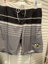 OREGON DUCKS Men  s  Swim Shorts  Size XXL Gray/White Stripe Ducks Logo EUC
