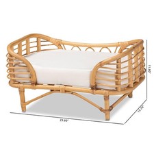 Pemberly Row Modern Bohemian Natural Brown Rattan Pet Bed with Cushion