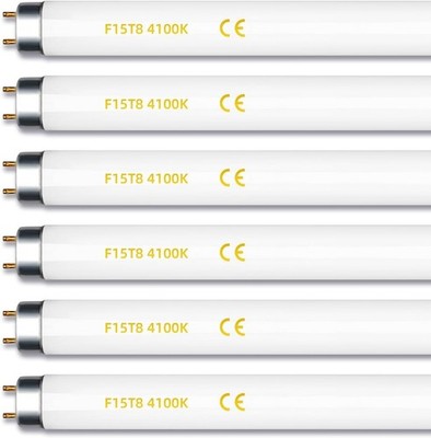 6 Pack F15T8/CW 18 Inch 15W T8 Fluorescent Tube Bulb Cool White 4100K Medium