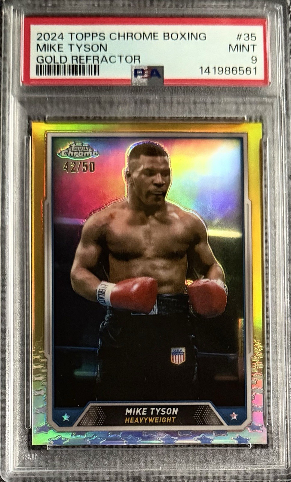 2024 TOPPS CHROME GOLD BOXING REFRACTOR /50 MIKE TYSON PSA 9 ONLY YEAR CHROME