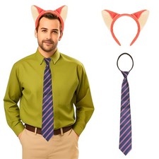Fox Ears Headband Navy Blue Striped Tie Costume Accessory Set Orange Pink