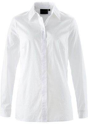 Long-Stretchbluse mit verdeckter Knopfleiste Gr 50 Weiß Damen Langarm-Bluse Neu*