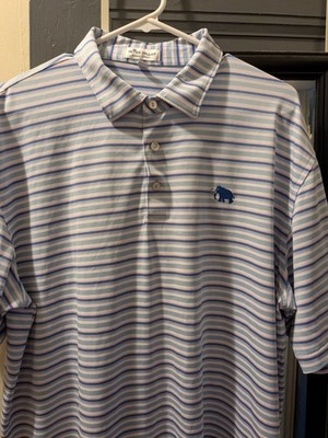 Peter Millar Mens Polo Shirt XL Summer Comfort Blue Stripes Mammouth Dunes