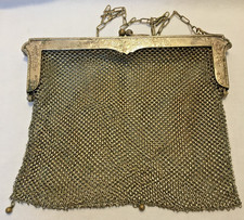 VTG Engraved German Silver Metal Chain Mesh Kiss Lock Handbag Purse