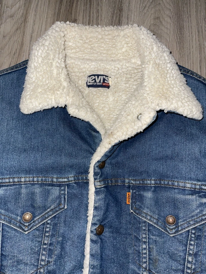 Chaqueta Vaquera De Colección Levi's Sherpa Camionero Talla L Azul Jean Hecha en EE. UU. Pestaña Naranja Foto 2 de 4