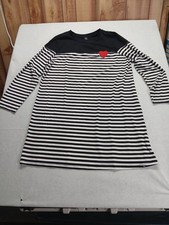 Shein Curve  Black White Striped Dress with Red Embroidered Heart – XL
