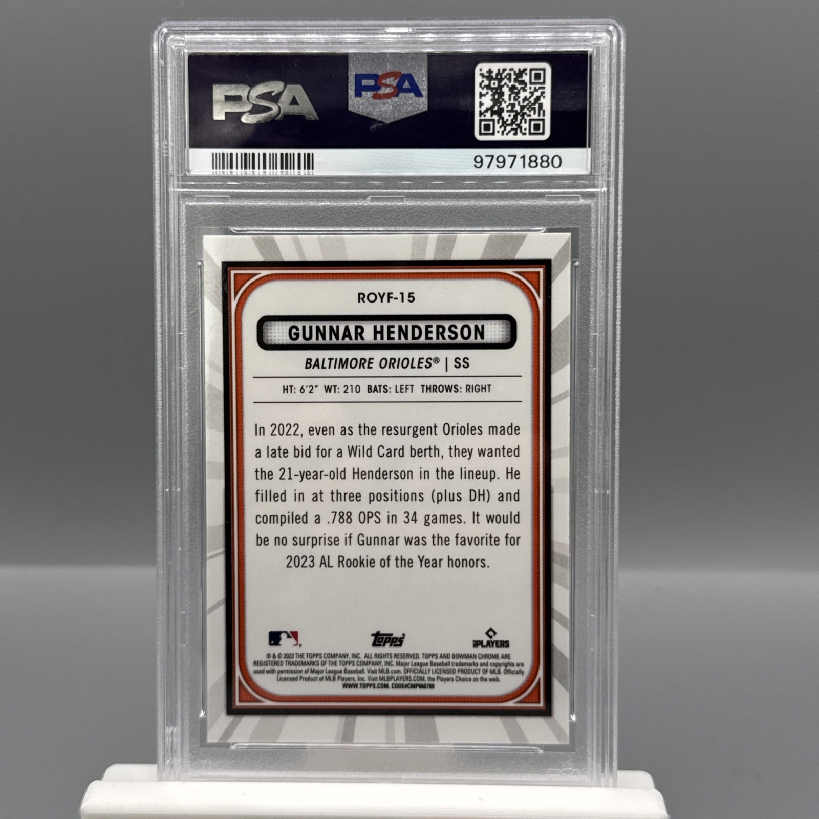2023 Bowman Chrome Gunnar Henderson RC PSA 10 GEM MT Rookie Of The Yr Favorites view 4