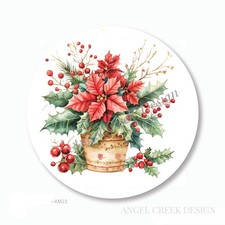 POINSETTIAS CHRISTMAS SCRAPBOOK STICKERS ENVELOPE SEALS CHRISTMAS FLOWERS FAVORS