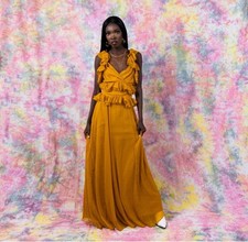 ASOS Ruffle Sunset Flutter Maxi Golden Yellow Tie Back Chiffon Dress Whimsical 8