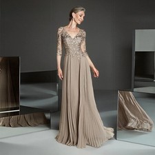 V Neck Aline Mother of The Bride Dresses Half Sleeves Lace Appliques Groom Robes