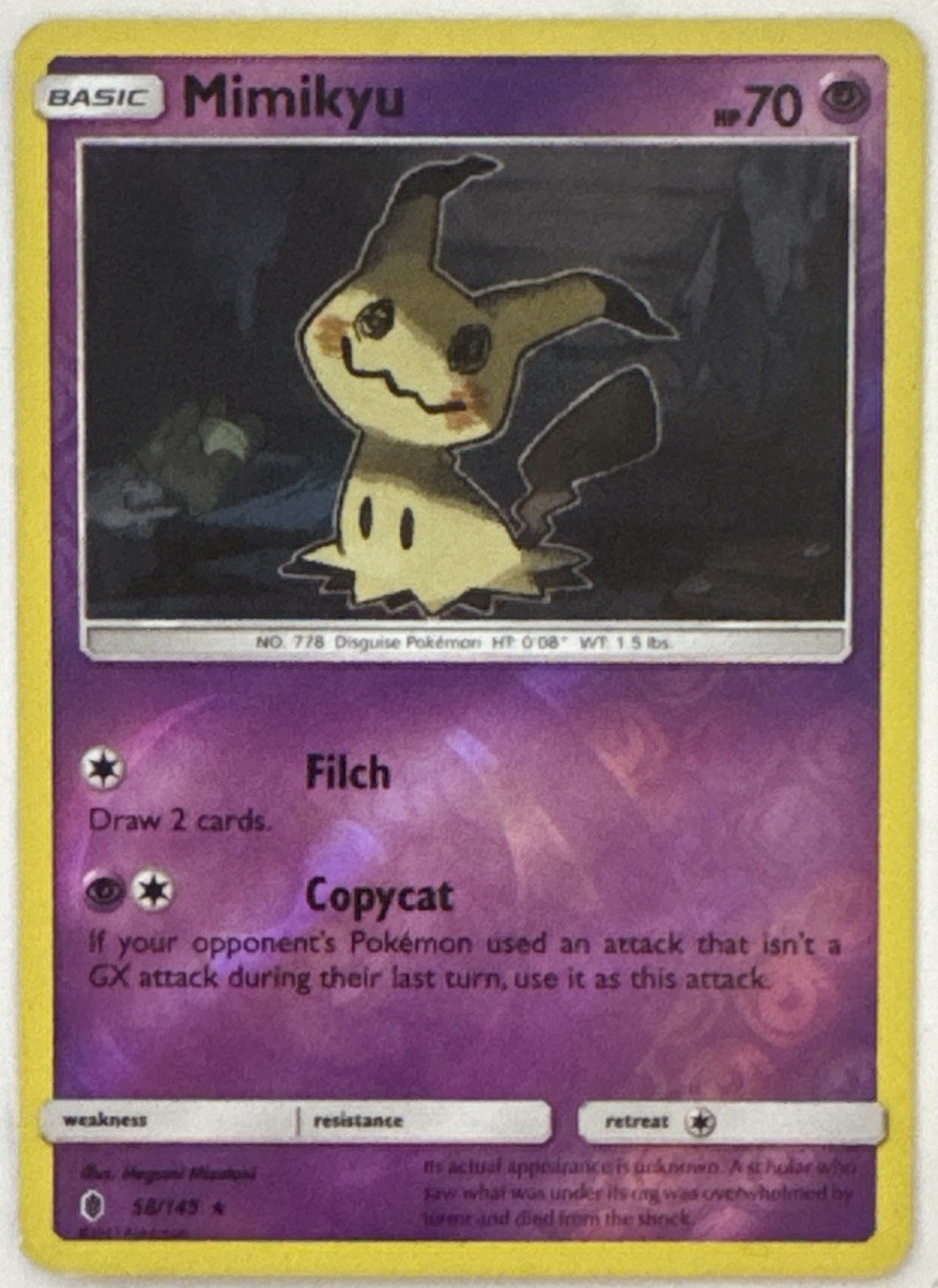 Mimikyu 58/145 Holo Holo Rare Guardians Rising Pokemon Reverse Holo MP