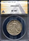 1942-S 50c Silver Walking Liberty Half-dollar XF 45 ANACS # 7810236 + Bonus