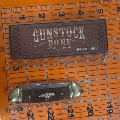 Rr579 Rough Rider Canoe Checkered Brown  Gunstock  Bone Handle Pocket Knife