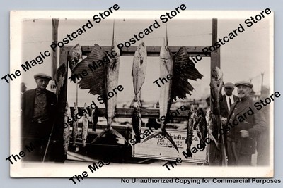 ''First Days Catch'' Gulf Stream Fishing Photo RPPC Miami Florida Antique 1923