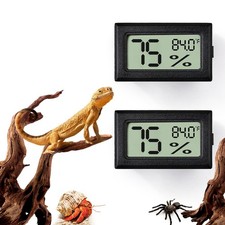 BSRESIN 2 PCS Rectangle Reptile Thermometer and Humidity Black
