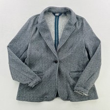 Lands End Blazer Womens Medium Gray Herringbone Jacket Notch Lapel Lined Woven
