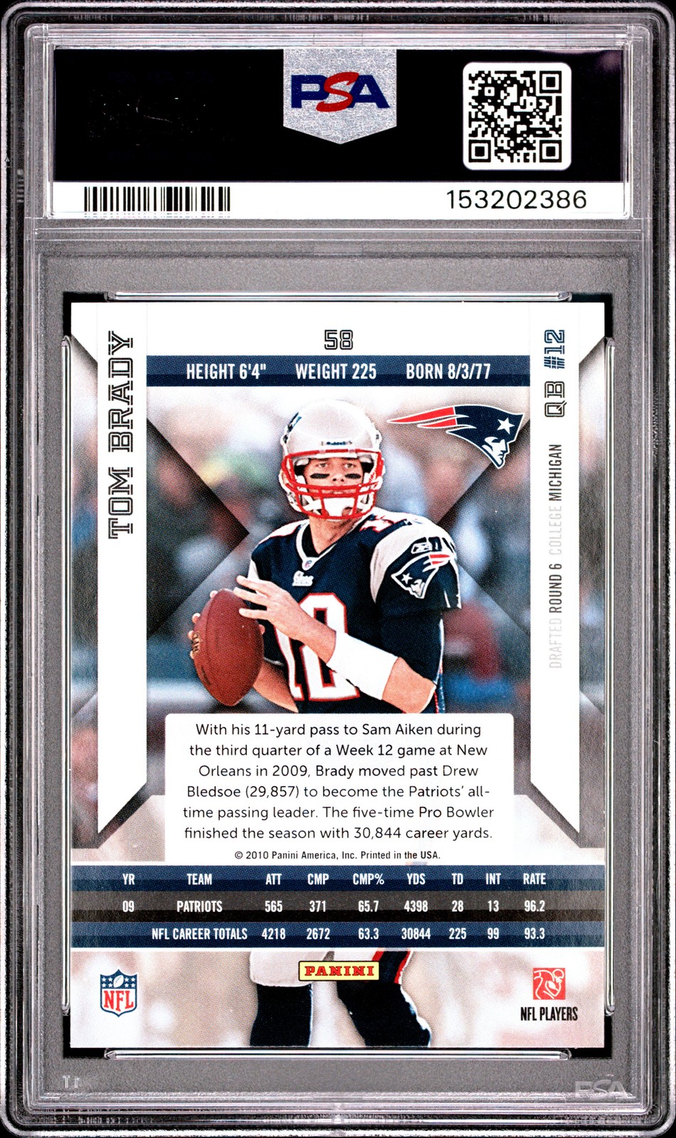 2010 PANINI EPIX #58 TOM BRADY PSA 10 view 2