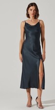 ASTR the label Glynis Dark Teal blue Satin slip dress size S NWT