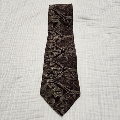 Benchmark Silk Tie Mens Brown Paisley Floral Pattern Made in USA 100% Silk 80's