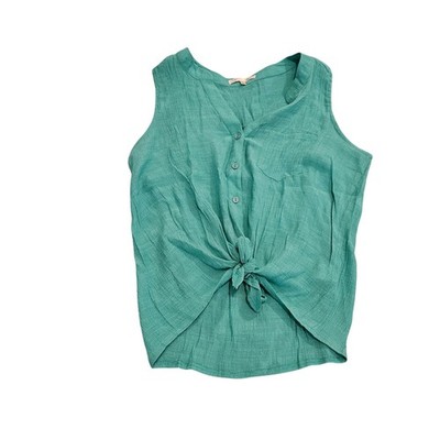 C'est Toi Teal Sleeveless Tie Front Button Blouse Size Large