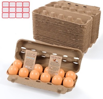 24-Pack Bulk Empty Egg Cartons for Storage, 12-Count Natural Paper Pulp Reusable