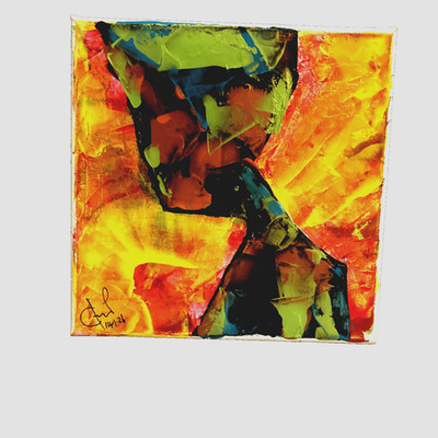 Abstraktes Acryl Mischtechnik signiert Portrait Gemälde
