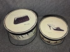 VTG 2004 Emily Adams Round Storage Cardboard Hat Boxes Lid 16"x 7   13"x 6"