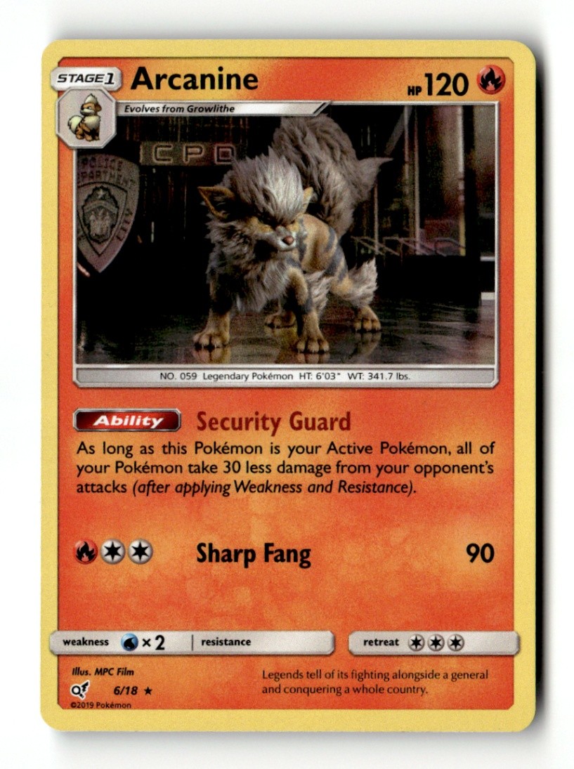 Arcanine Rare Holo Detective Pikachu 6/18 NM Pokémon TCG