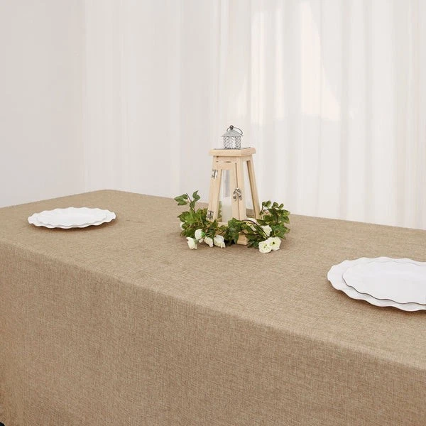 Mantel de boda de arpillera sintética rectangular natural 60x102" Foto 3 de 4