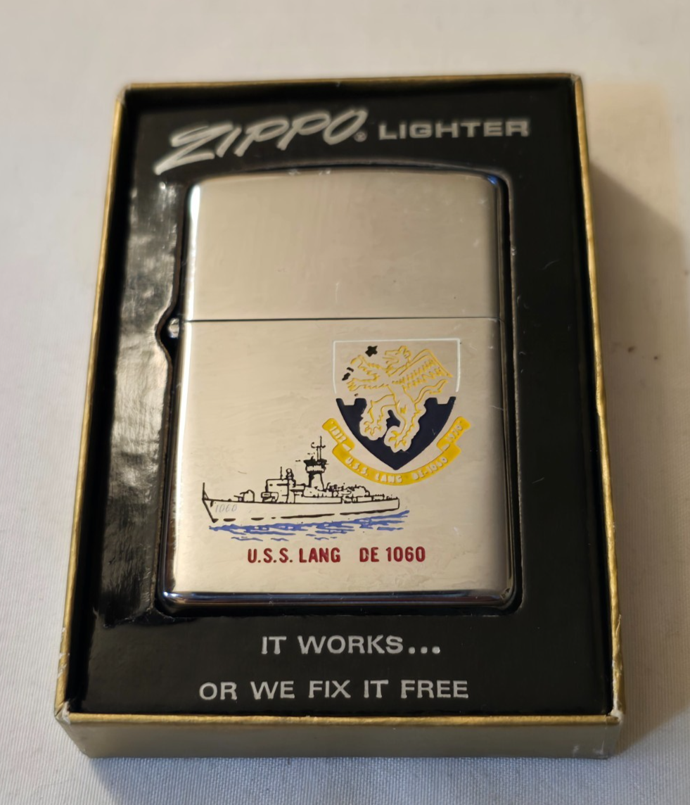 Vintage US Navy 1971 USS Lang DE-1060 Chrome Named Zippo Lighter