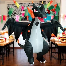 Inflatable Dinosaur Fire Dragon Costume 2 Fans Mega Charizard Halloween On-Sale