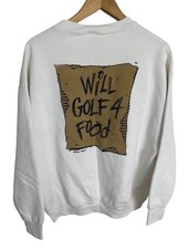 VTG Delta USA Made Double Sided Will Golf 4 Food White Crewneck Sweatshirt Sz XL