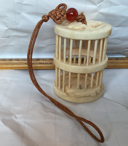 NICE vintage CHINESE CARVED BOVINE BONE CRICKET BOX/CAGE great patina
