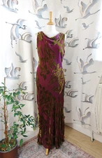 ST MICHAEL by MARKS & SPENCER Purple & brown Silk mix Velvet long dress size 14