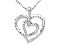 1/10 Carat ctw Diamond Double Heart Pendant Necklace in 14K White Gold with Ch