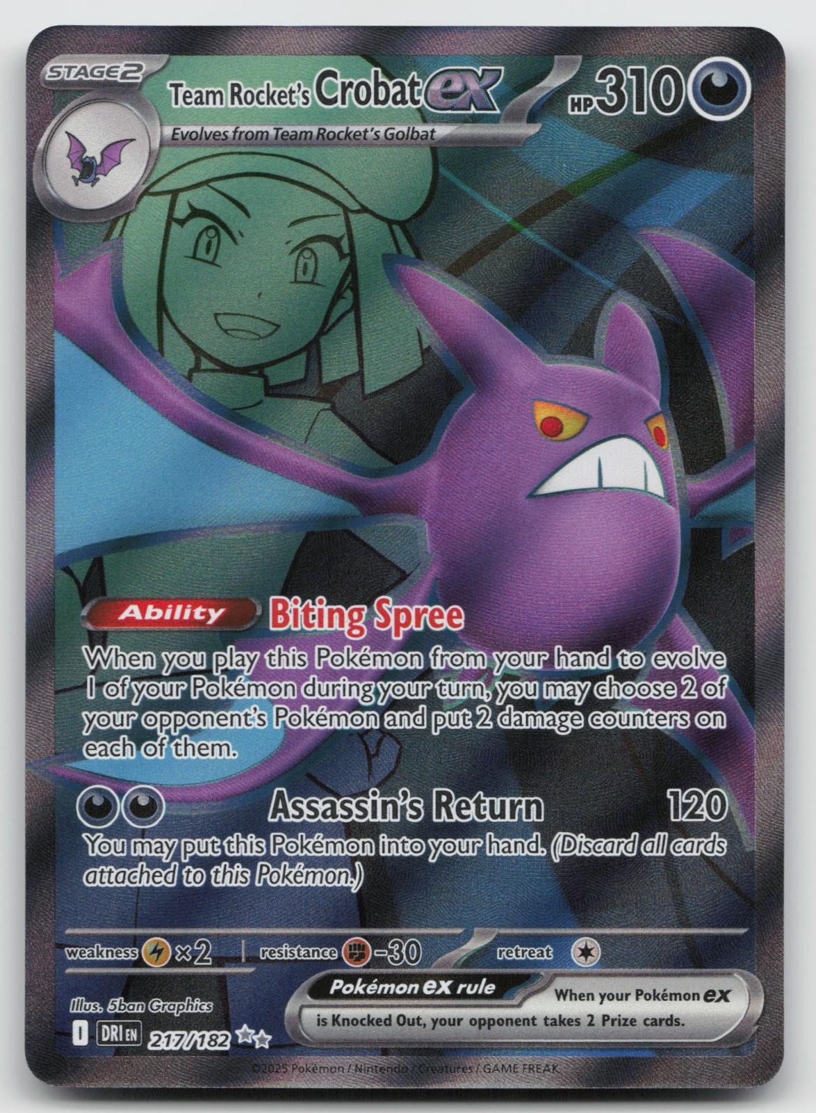 Team Rocket's Crobat ex 217/182 Destined Rivals Pokemon NM 500