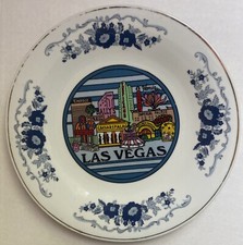 Vintage Souvenir Porcelain Plate Las Vegas Nevada USA Made 10 1/2 Inches
