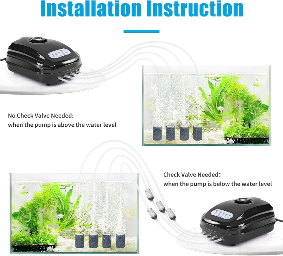 AQUANEAT Aquarium Air Pump 300GPH, for up to 200 Gallon Fish Tank