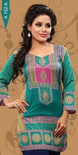 Tunic for Women Printed Short Crape Kurti V-Neck 3/4 Sleeves Tunic Top. 1908-34