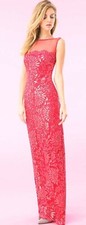 Tadashi Shoji Mesh Illusion Sequin Lace Deep Rose Red Dress Gown 8 408