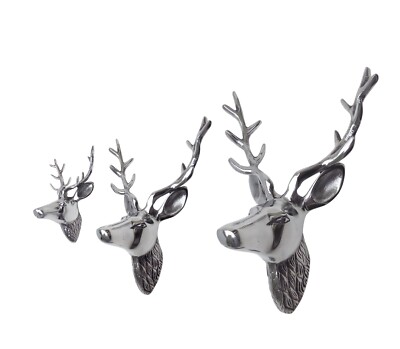 Große Metall Wandhalterung Hirschkopf Hirsch 3er Set Gazelle Figur Statue Emb