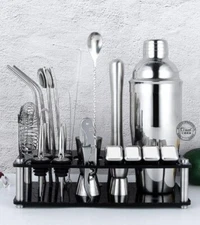 Perfect Party boy Gift 23-Piece Stainless Steel Bartender Kit with Acrylic Stand
