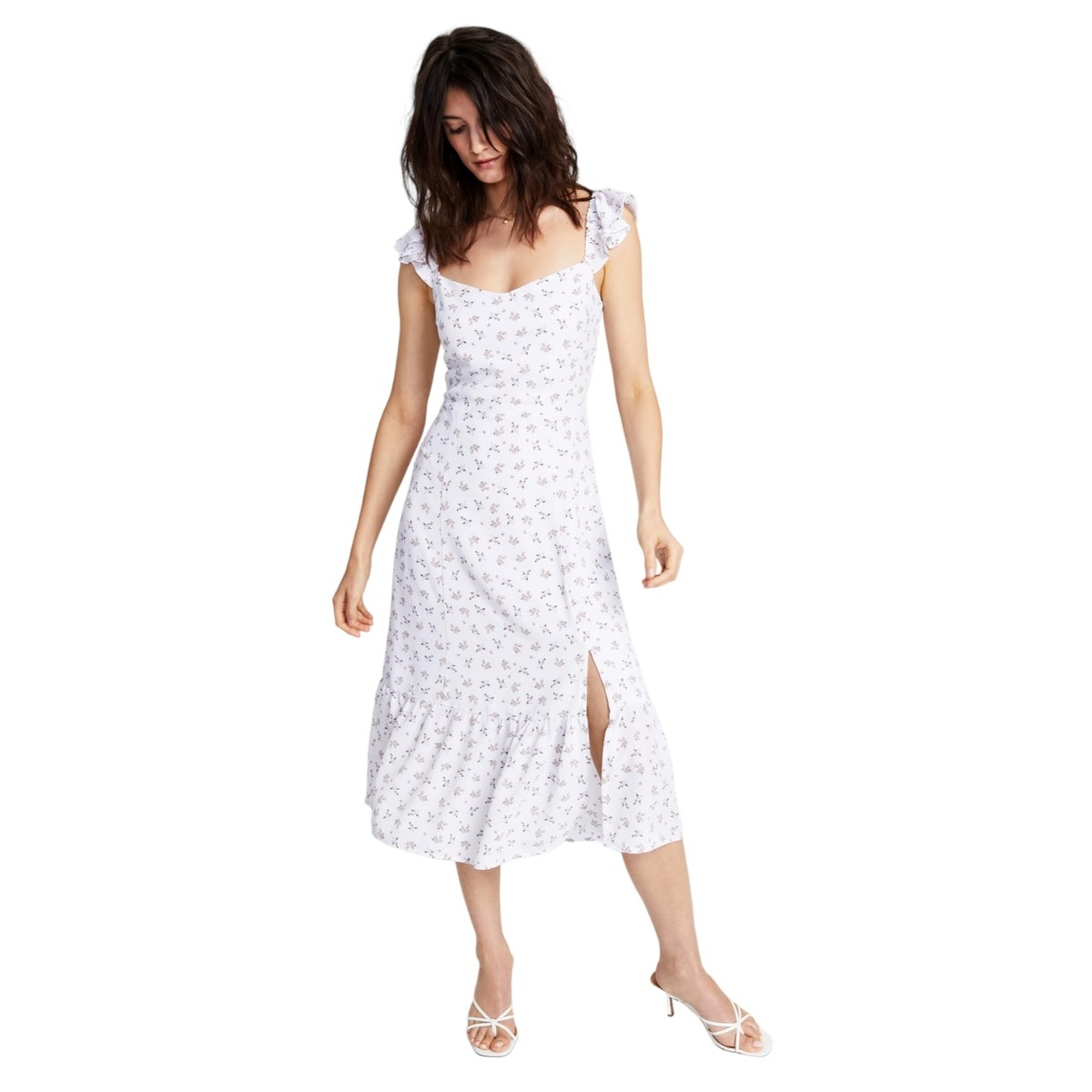 knee length dresses for ladies CurveWow V Neck Front Slit Midi Dress Wine Floral – Curvewow main image 1