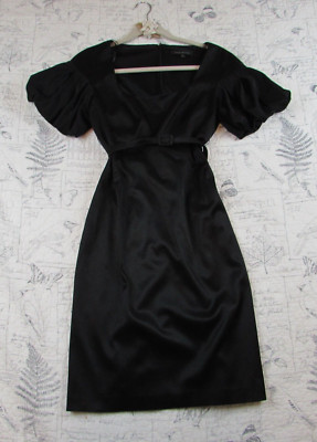 Gorgeous David Meister Black cocktail dress puff slv Belt satin Sheath womens  8