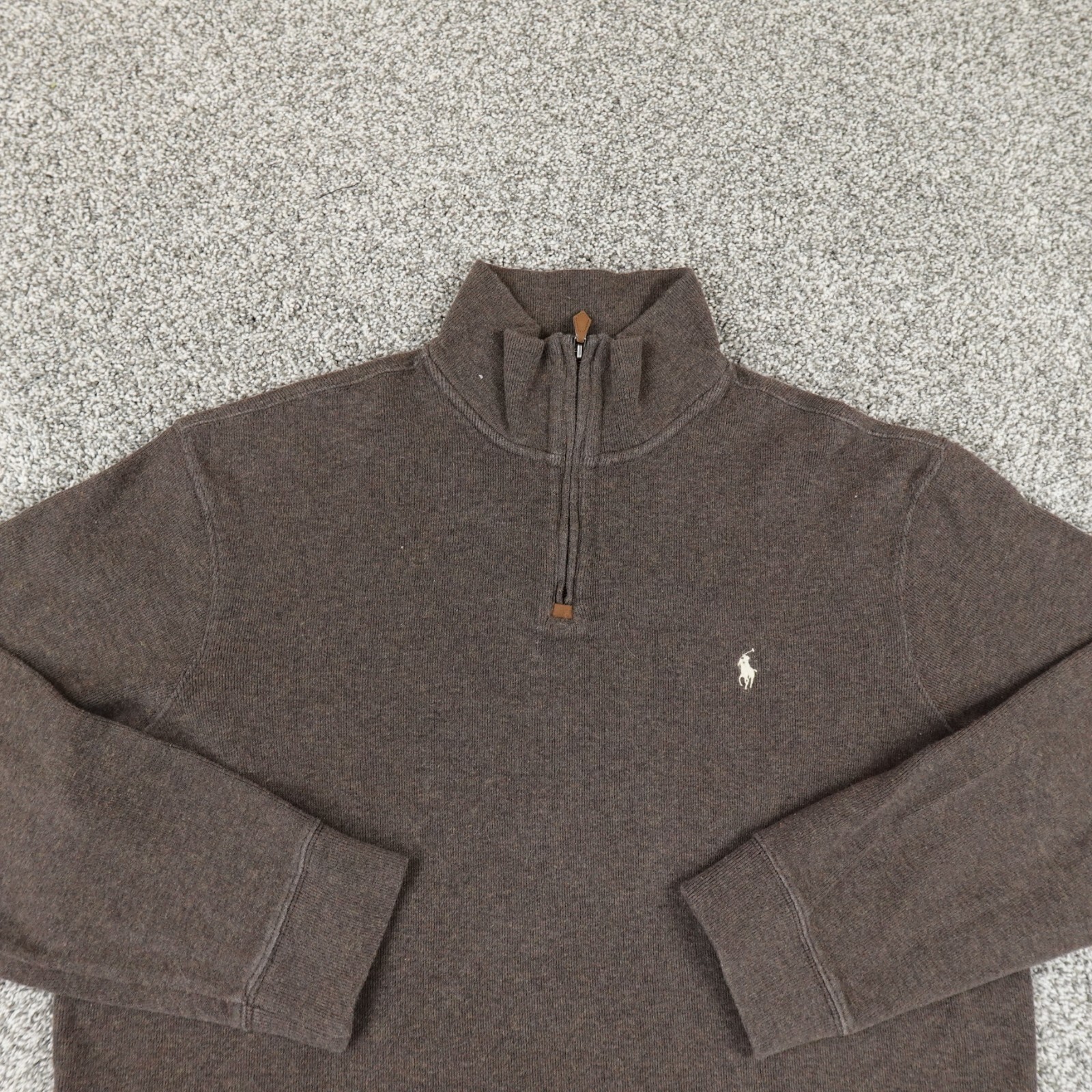 Polo vintage Ralph Lauren maglione uomo XL marrone pony maglia pullover zip felpa