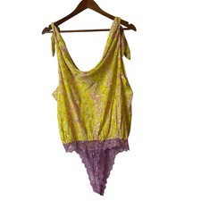 Intimately Free People Bare it All Lace Bodysuit floral tie shoulder size L