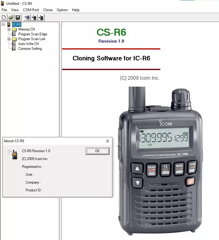 ICOM CS-R6 Rev. 1.0 PROGRAMMING AND CLONE SOFTWARE for IC-R6 **Download**