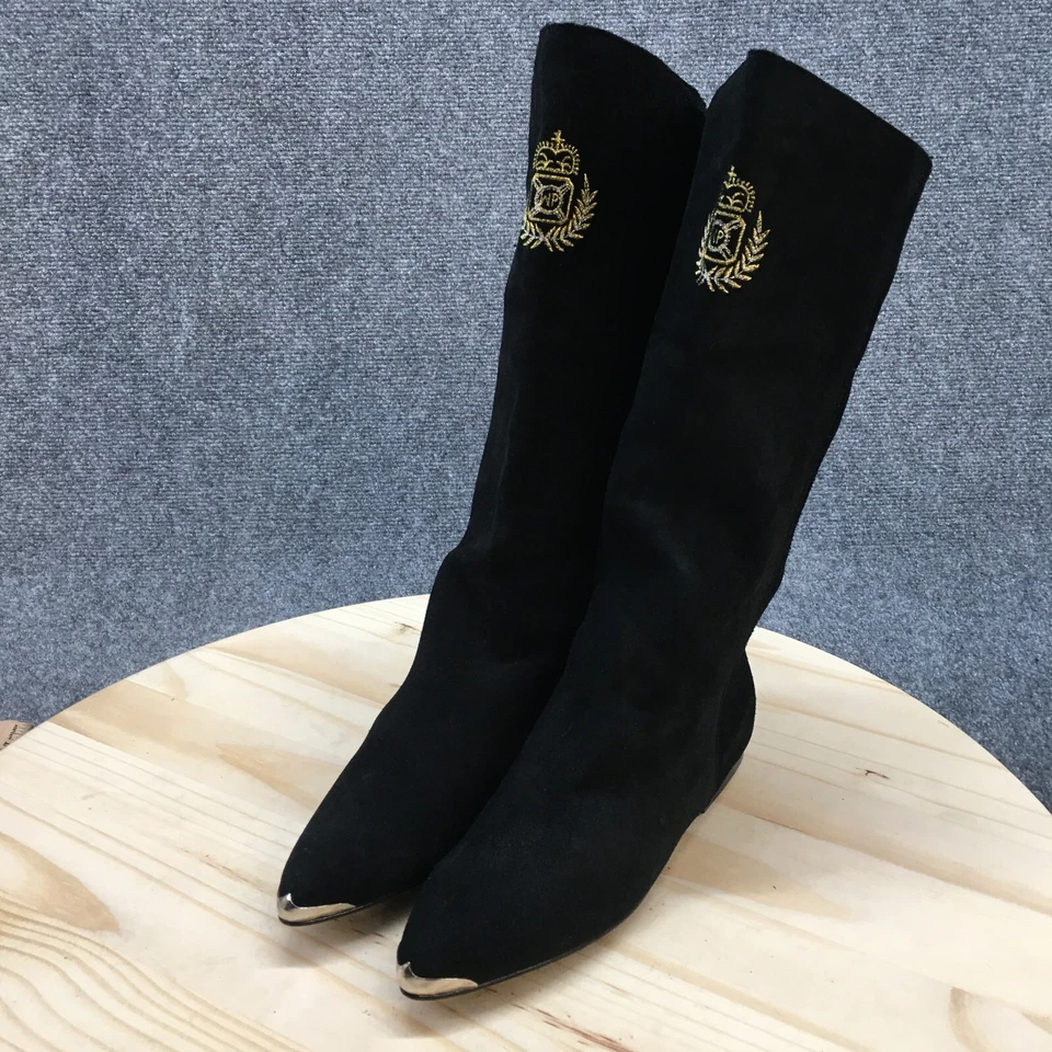 Wild Pair Boots Womens 7.5 B Almond Toe Mid Calf Riding Black Leather Pull On - Image 3 of 4