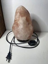 Vintage Himalayan Pink Salt Lamp Night Light 7”Tall 5" Wide Wood Base W/Switch